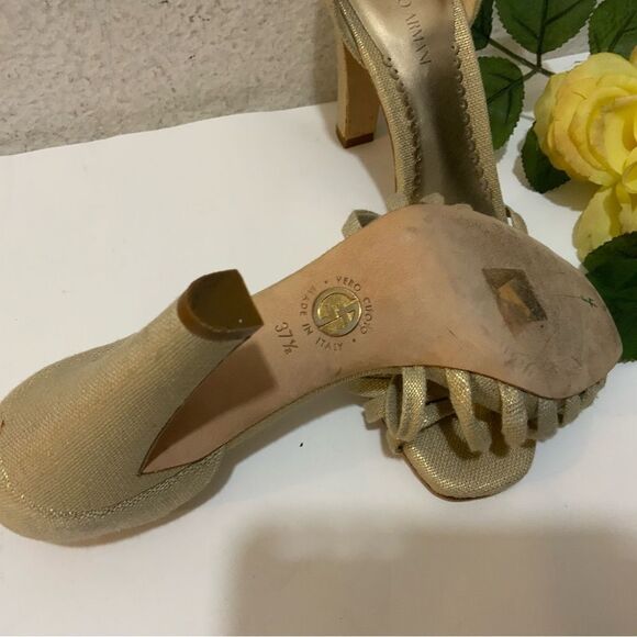 Giorgio Armani heels metallic gold strappy knot 37.5 B Italy - Picture 7 of 12